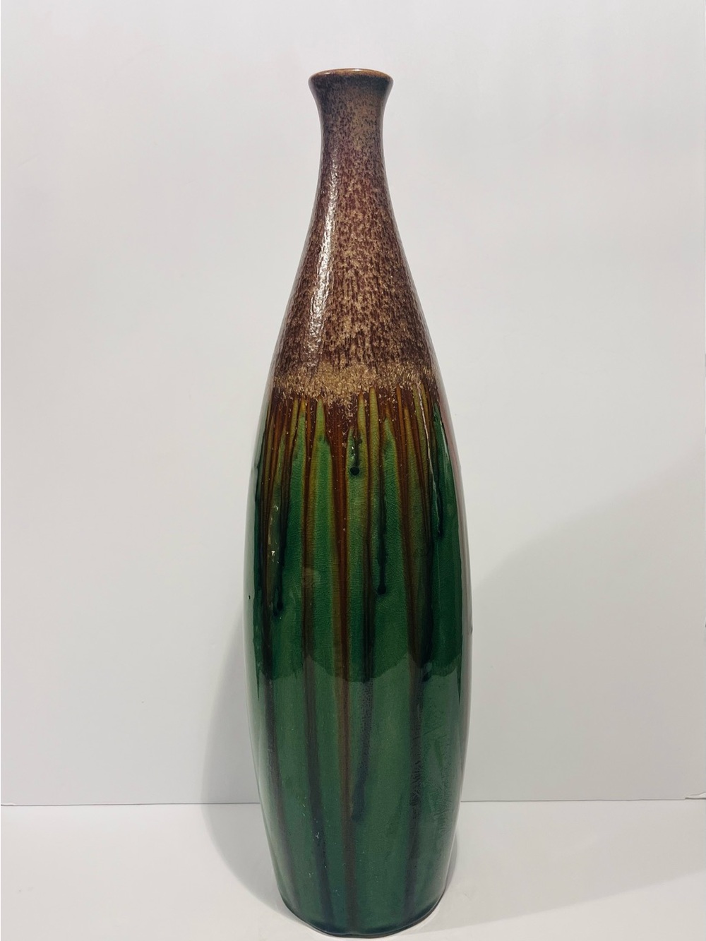 Vintage Tall Ceramic Drip Glaze Vase 18.25”